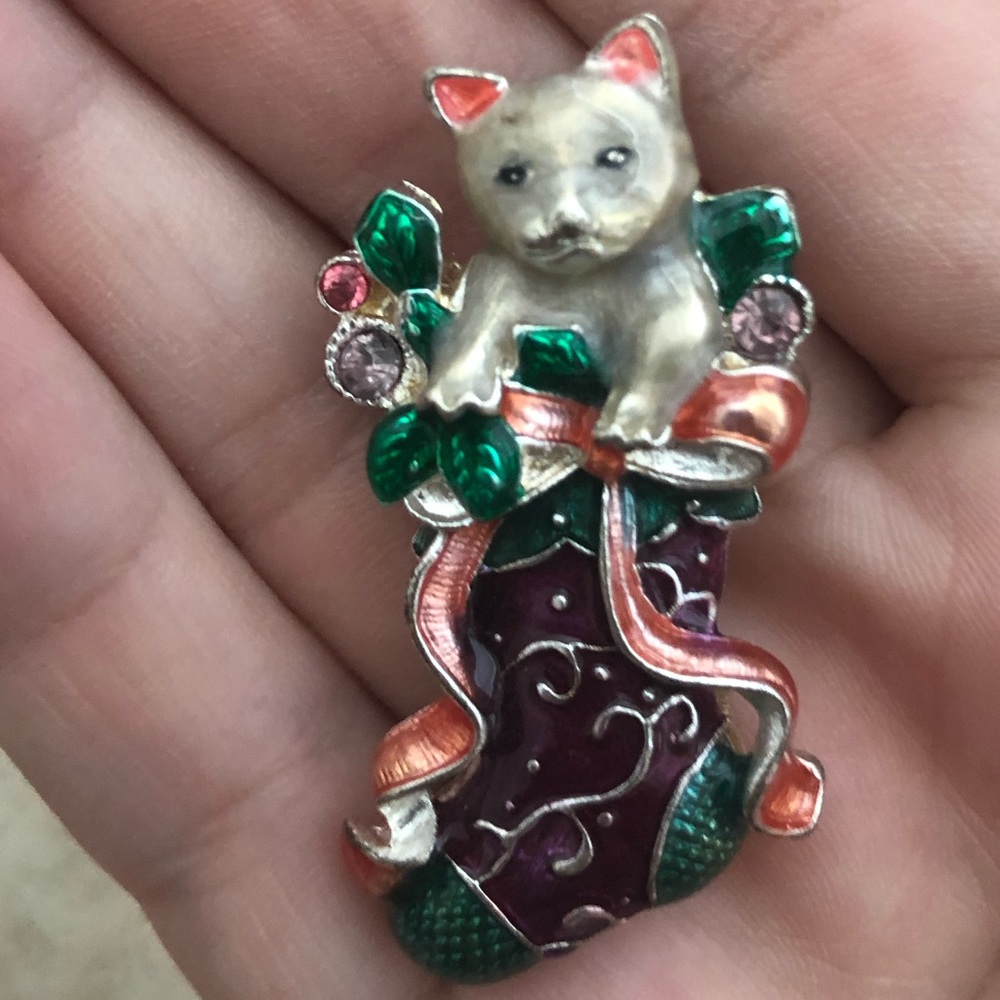 Cat Christmas Brooch